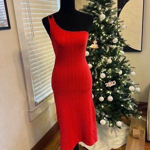 Red cocktail dress woven fabric